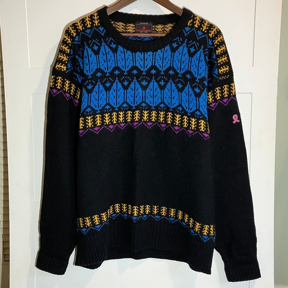 Demetre VTG‎ Mens XL Black Wool Ski Sweater Retro Outdoors Granola Gorpcore